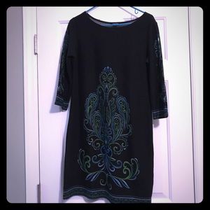 Black cotton dress with peacock design large